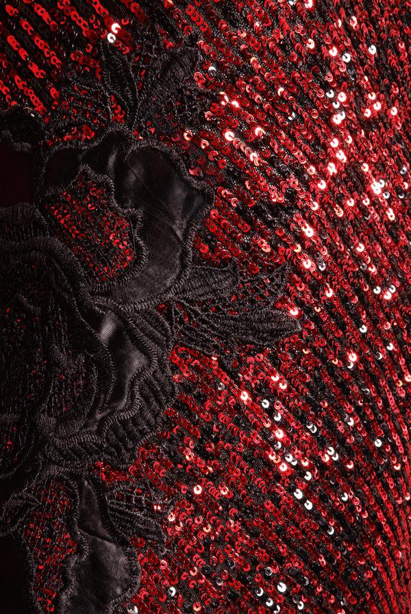 Naeem Khan Stretch Sequin One Shoulder Lace Applique Gown