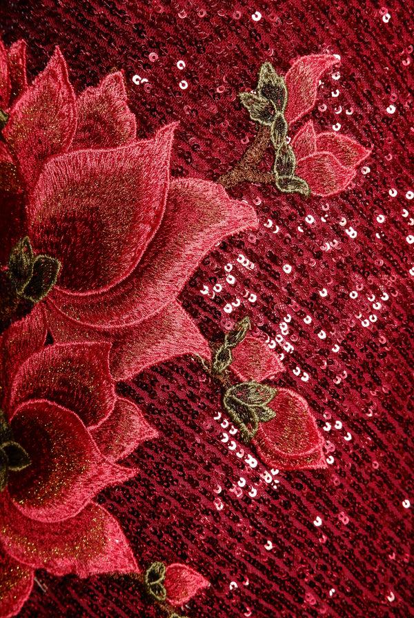 Naeem Khan STRETCH SEQUIN V-NECK FIT-AND-FLARE GOWN WITH COWL BACK