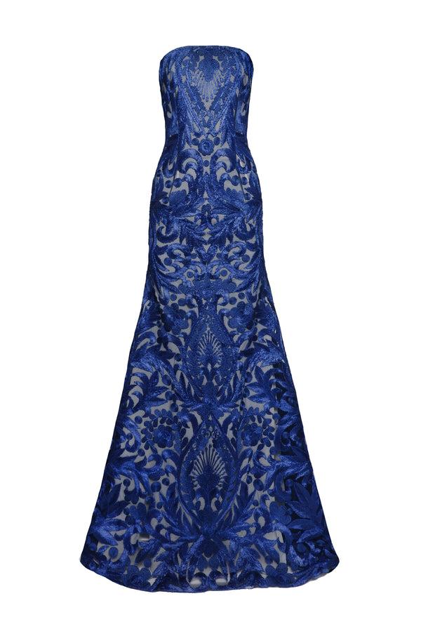Naeem Khan Thread Work Strapless Fit And Flare Gown