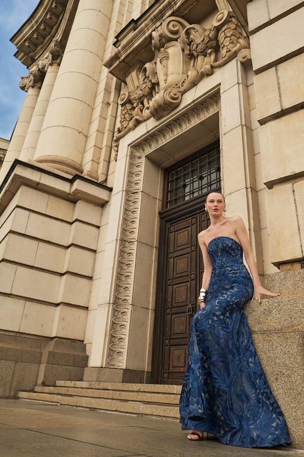 naeem khan Thread Work Strapless Fit and Flare Gown