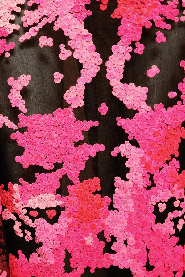 Naeem Khan VELVET EMBELLISHED GOWN WITH CASCADING SLEEVES