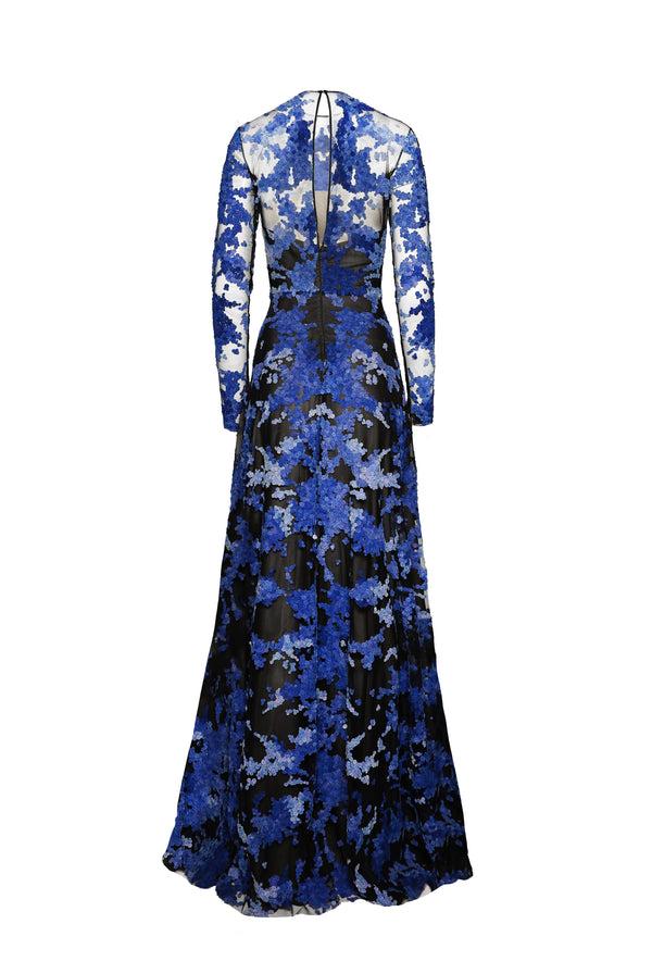 Naeem Khan VELVET EMBELLISHED GOWN WITH LONG SLEEVES