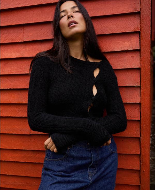 Nagnata CABLE KNIT WOOL CARDIGAN BLACK