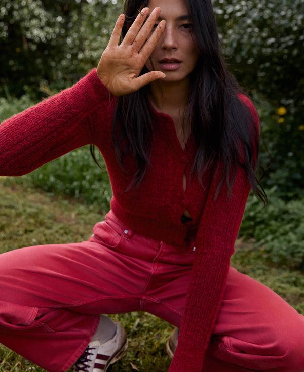 Nagnata CABLE KNIT WOOL CARDIGAN CRIMSON