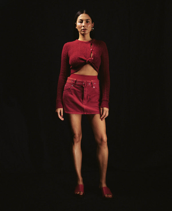 Nagnata CABLE KNIT WOOL CARDIGAN CRIMSON