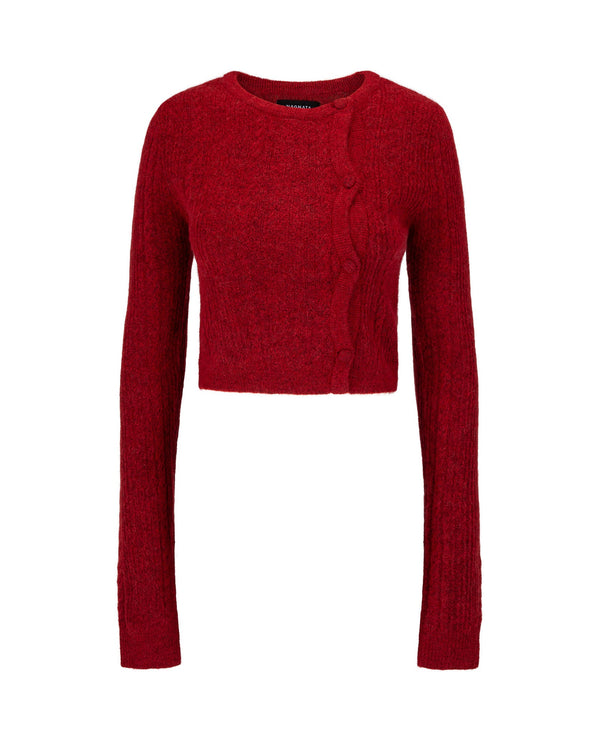 nagnata CABLE KNIT WOOL CARDIGAN CRIMSON