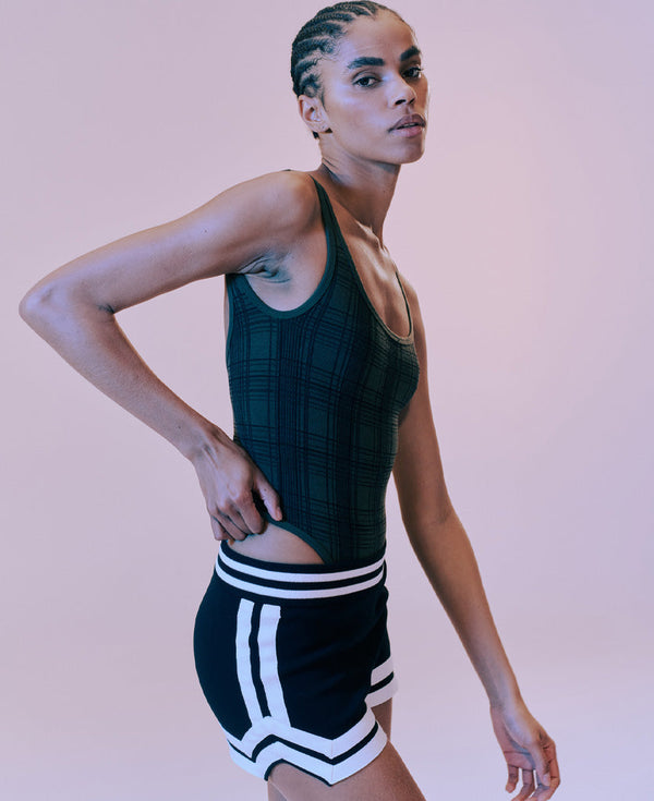 Nagnata CHECK-BACK BODYSUIT MOSS | BLACK