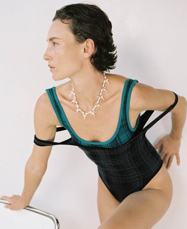 Nagnata CHECK-BACK BODYSUIT TEAL | BLACK