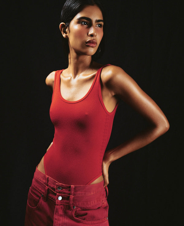 Nagnata HOUNDSTOOTH WOOL BODYSUIT CRIMSON