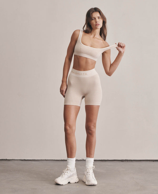 Nagnata HOUNDSTOOTH WOOL MINI SHORT BONE WHITE