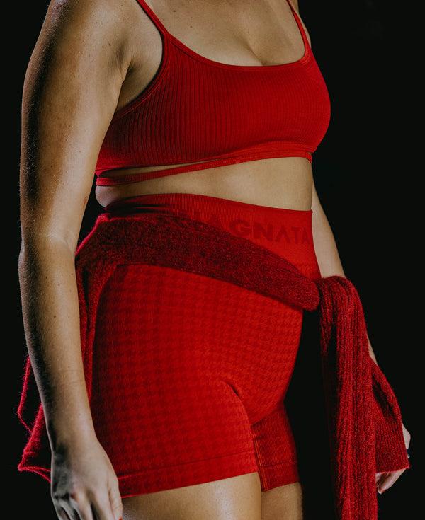 Nagnata HOUNDSTOOTH WOOL MINI SHORT CRIMSON