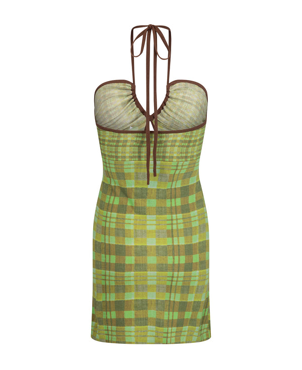Nagnata ISOLA CHECK HALTER DRESS MATCHA