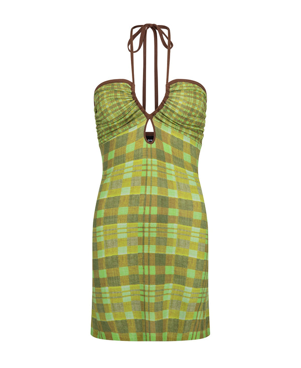 nagnata ISOLA CHECK HALTER DRESS MATCHA