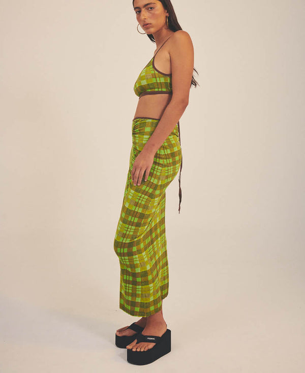 Nagnata ISOLA CHECK WRAP SKIRT MATCHA