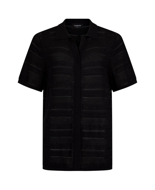 nagnata SEDA SILK CHECK SHIRT BLACK