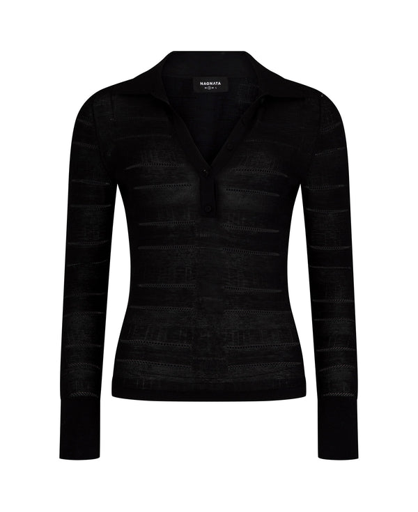 nagnata SEDA SILK LONG SLEEVE TOP BLACK