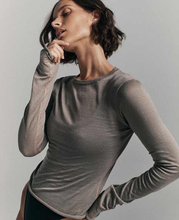Nagnata SHEER ESSENTIALS LONG SLEEVE TOP TAUPE
