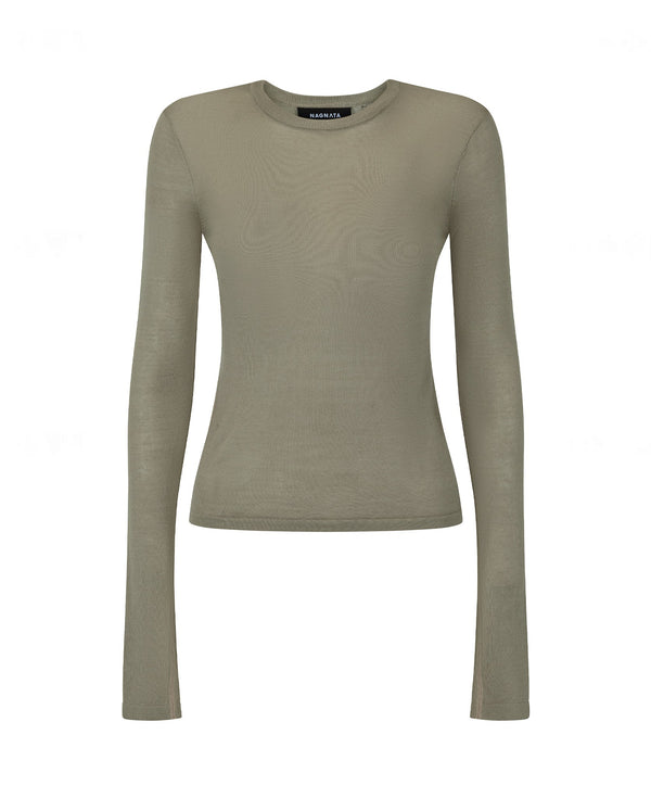 nagnata SHEER ESSENTIALS LONG SLEEVE TOP TAUPE