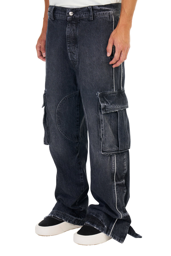 Nahmias Denim Track Logo Cargos In Black Wash BLACK WASH