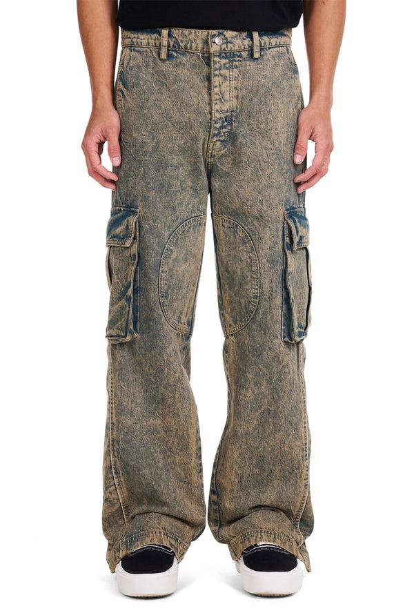 nahmias Denim Track Logo Cargos in Light Brown Wash BROWN WASH