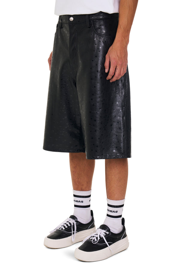 Nahmias Leather Star Baggy Carpenter Shorts In Black Black