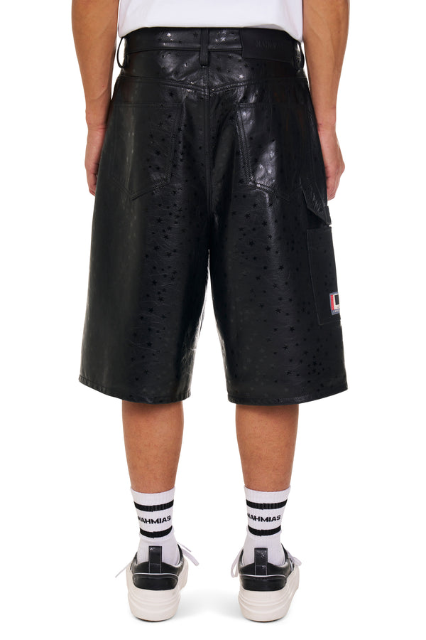 Nahmias Leather Star Baggy Carpenter Shorts In Black Black