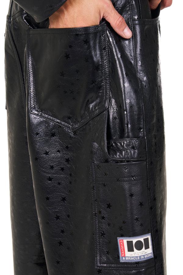 Nahmias Leather Star Baggy Carpenter Shorts In Black Black