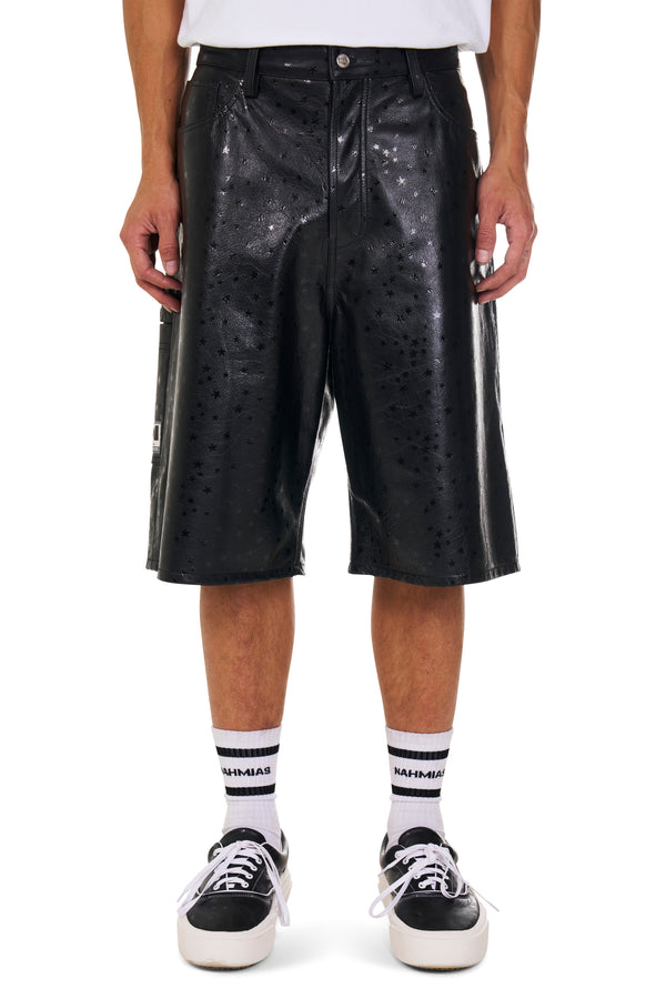 nahmias Leather Star Baggy Carpenter Shorts in Black Black