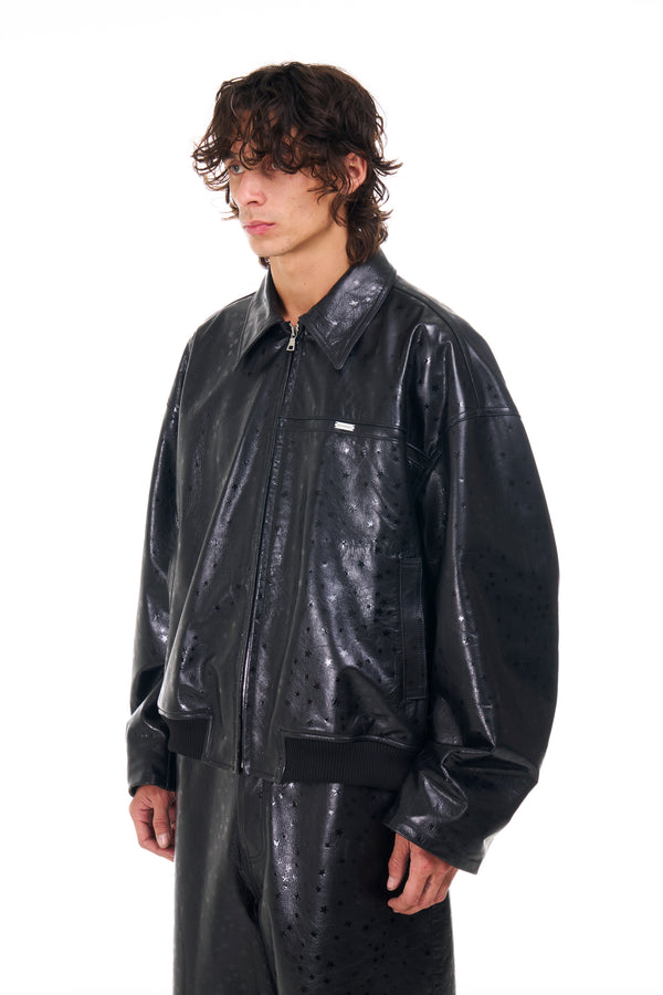 Nahmias Leather Star Oversized Bomber In Black BLACK