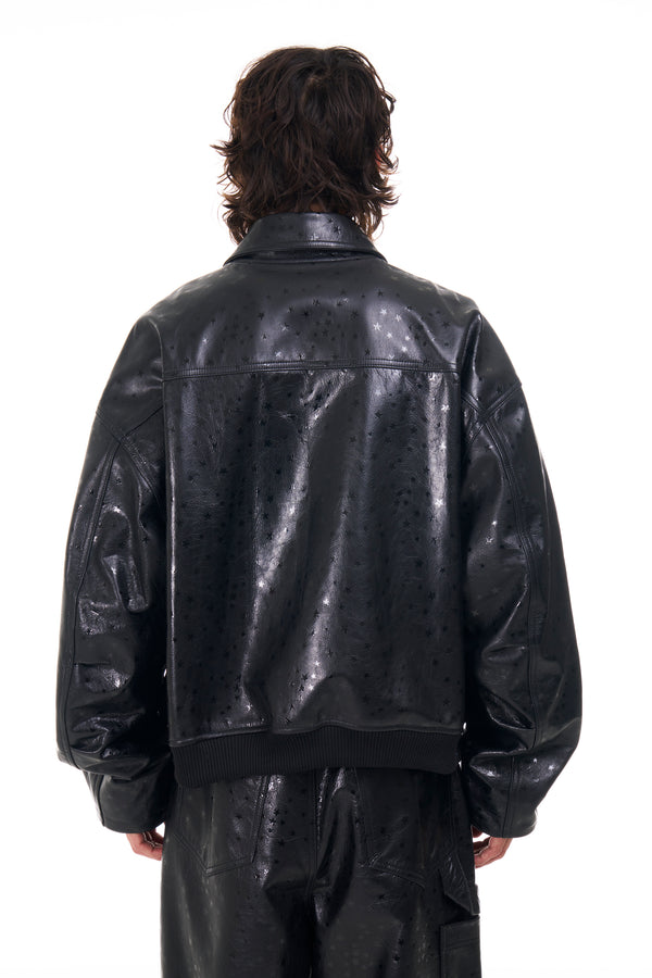 Nahmias Leather Star Oversized Bomber In Black BLACK