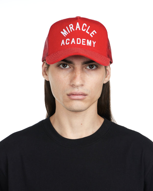 nahmias Miracle Academy Corduroy Trucker Hat in Cherry CHERRY