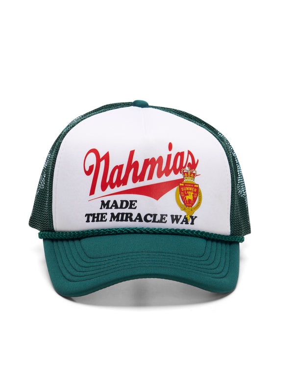 nahmias Miracle Way Trucker Hat in White and Green GREEN