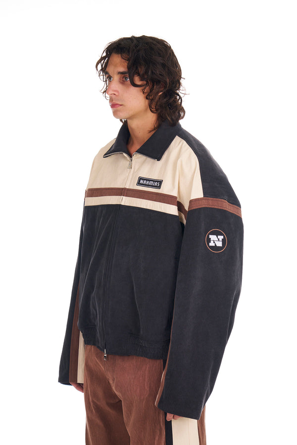 Nahmias Canvas Moto Bomber Jacket BLACK/ BROWN