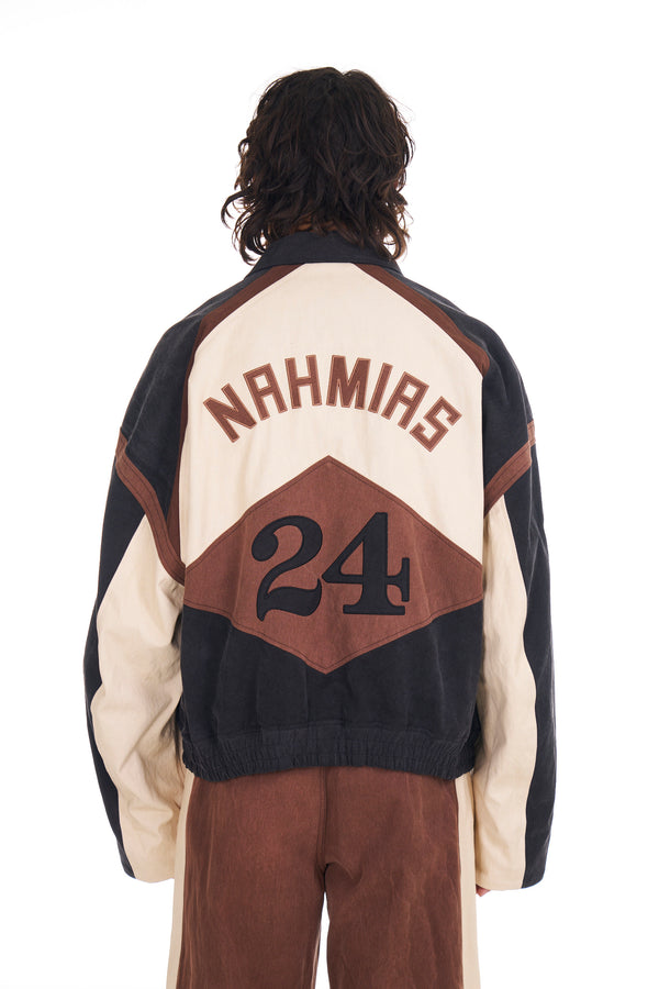 Nahmias Canvas Moto Bomber Jacket BLACK/ BROWN