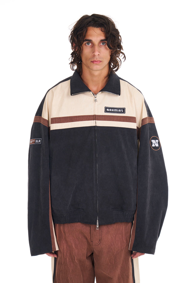 nahmias Canvas Moto Bomber Jacket BLACK/ BROWN