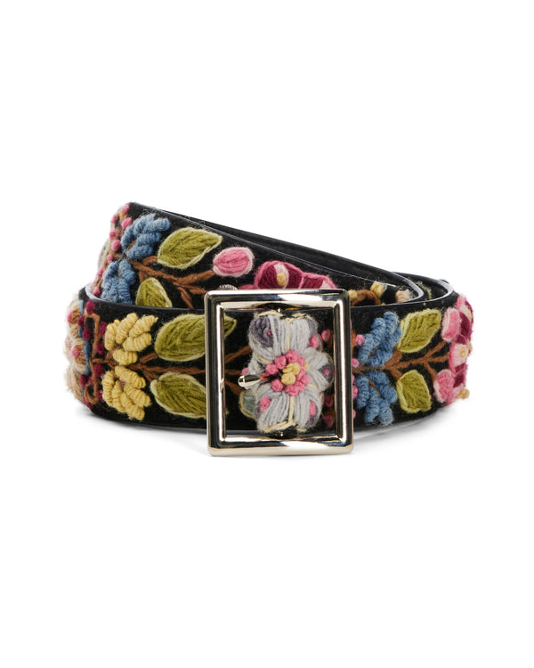 nahmias Crochet Floral Belt in Black Black