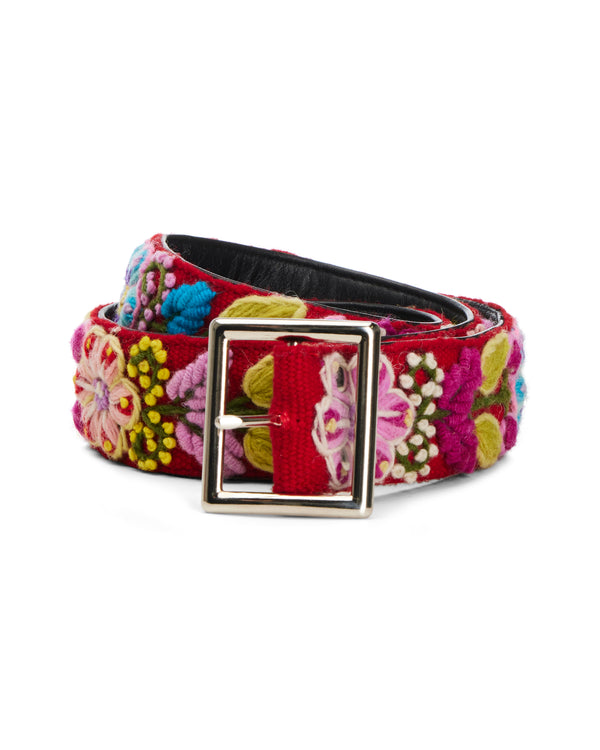 nahmias Crochet Floral Belt in Red Red