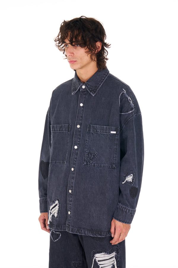 Nahmias Heart Patchwork L/S Shirt BLACK WASH