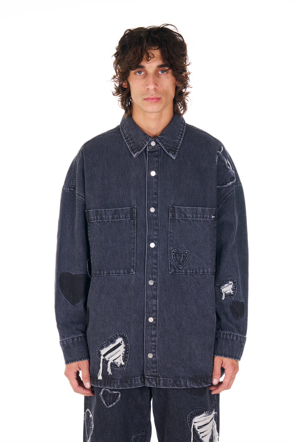 nahmias Heart Patchwork L/S Shirt BLACK WASH