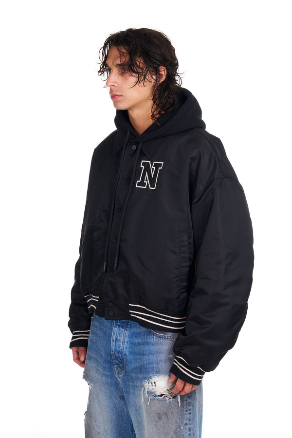 Nahmias Nylon Hooded Bomber In Black Black