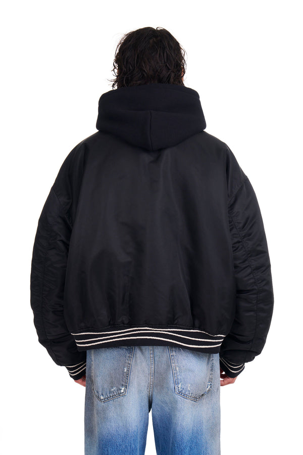 Nahmias Nylon Hooded Bomber In Black Black