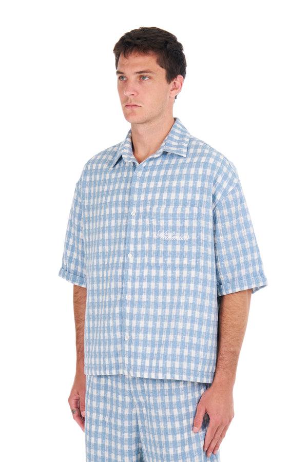 Nahmias Plaid Cropped S/S Shirt In Steel Blue