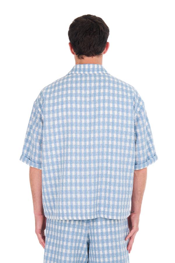 Nahmias Plaid Cropped S/S Shirt In Steel Blue