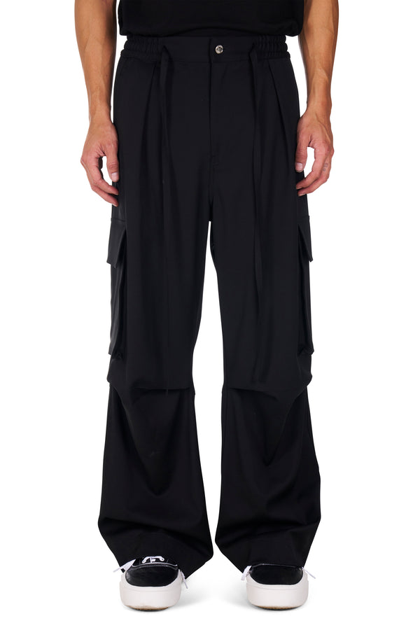 nahmias Pleated Wool Cargos in Black Black