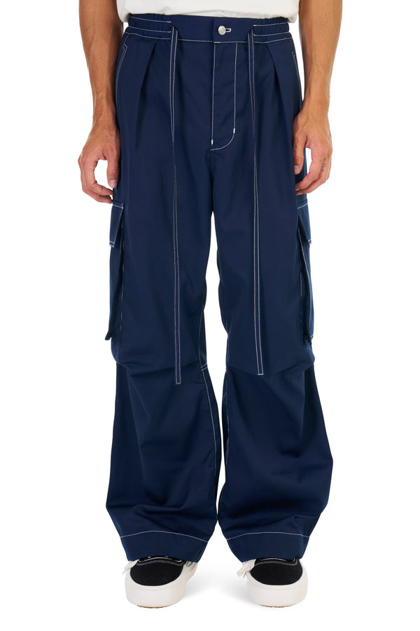 nahmias Tech Twill Pleated Cargos Navy