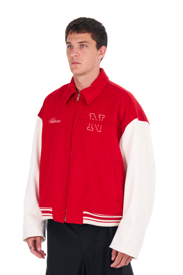 Nahmias Varsity Oversized Bomber CHERRY