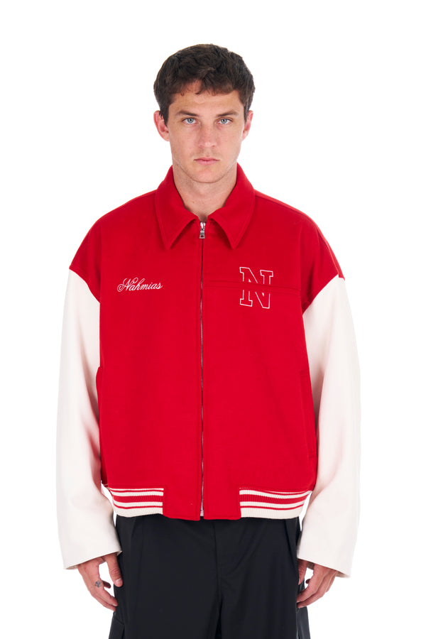 nahmias Varsity Oversized Bomber CHERRY