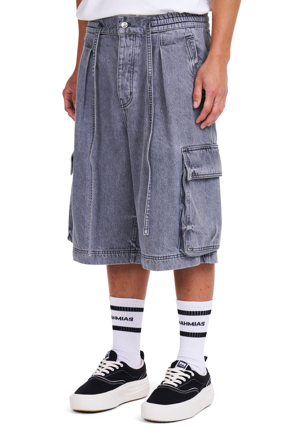 Nahmias Washed Pleated Cargo Shorts GREY WASH