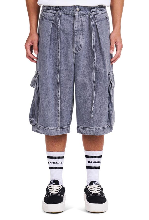 nahmias Washed Pleated Cargo Shorts GREY WASH