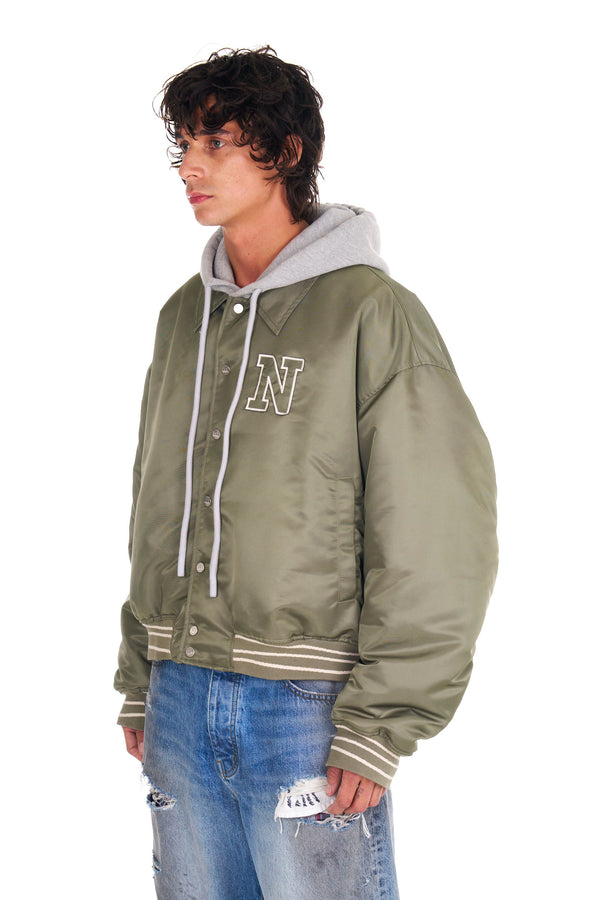 Nahmias Nylon Hooded Bomber In Army Green ARMY GREEN